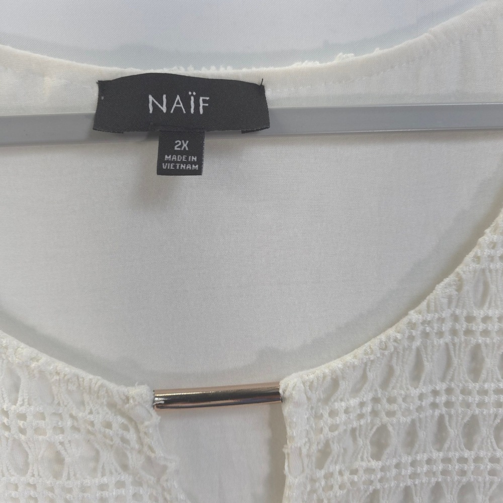NAÏF White Crochet Lace Poncho Top Boho Beach Cover Up 2X Resortwear Festive - Picture 6 of 10